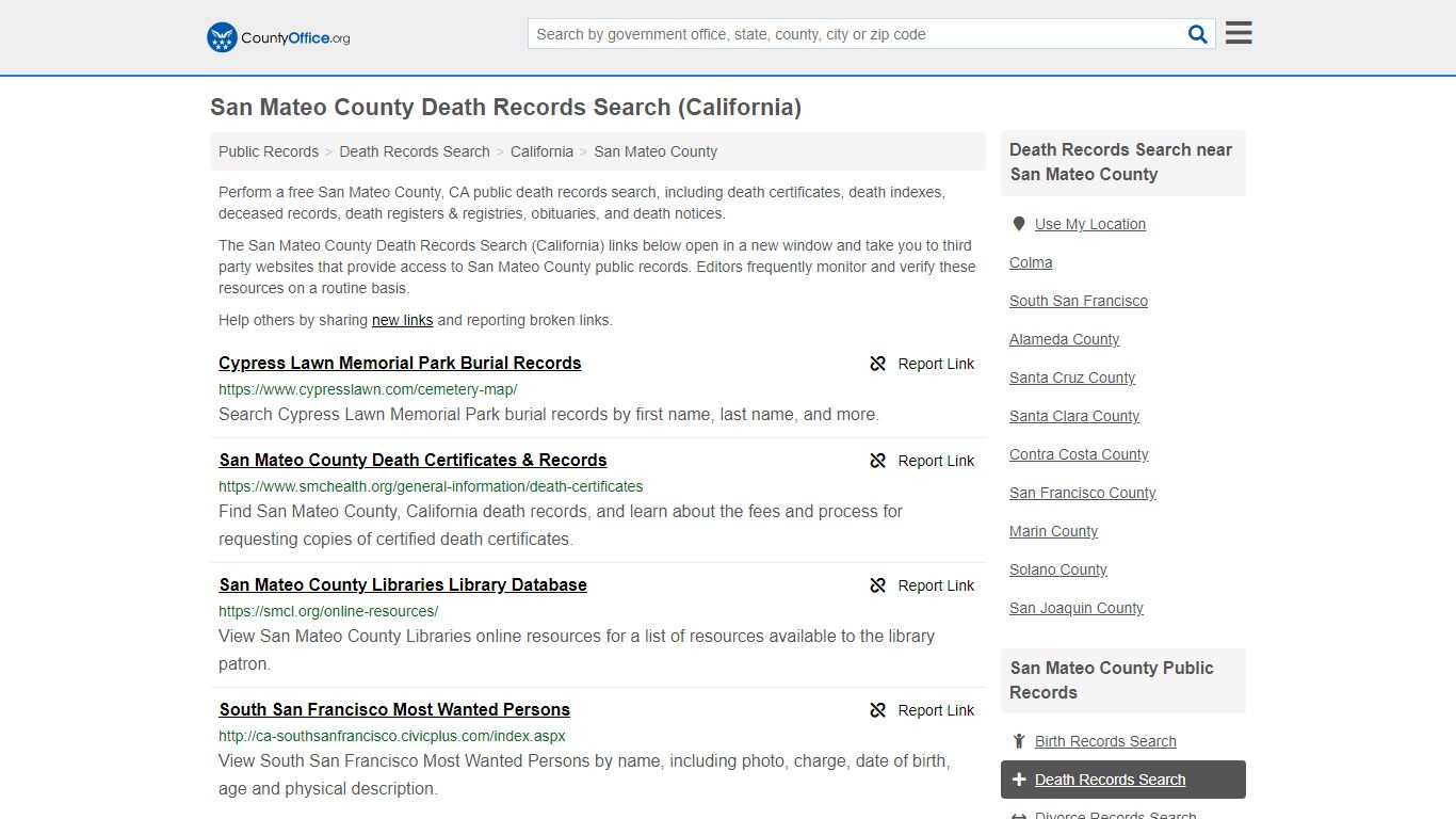 Death Records Search - San Mateo County, CA (Death ...