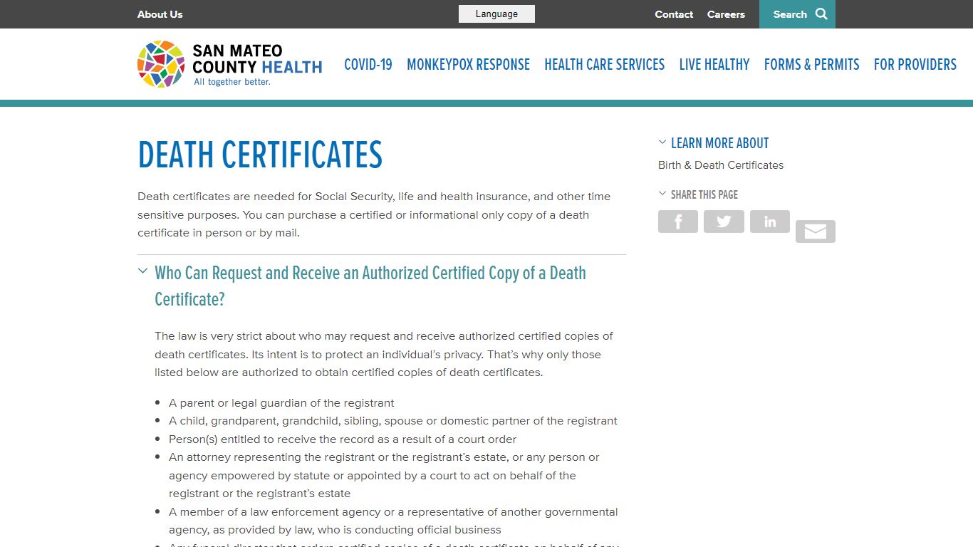 Death Certificates - San Mateo County Health