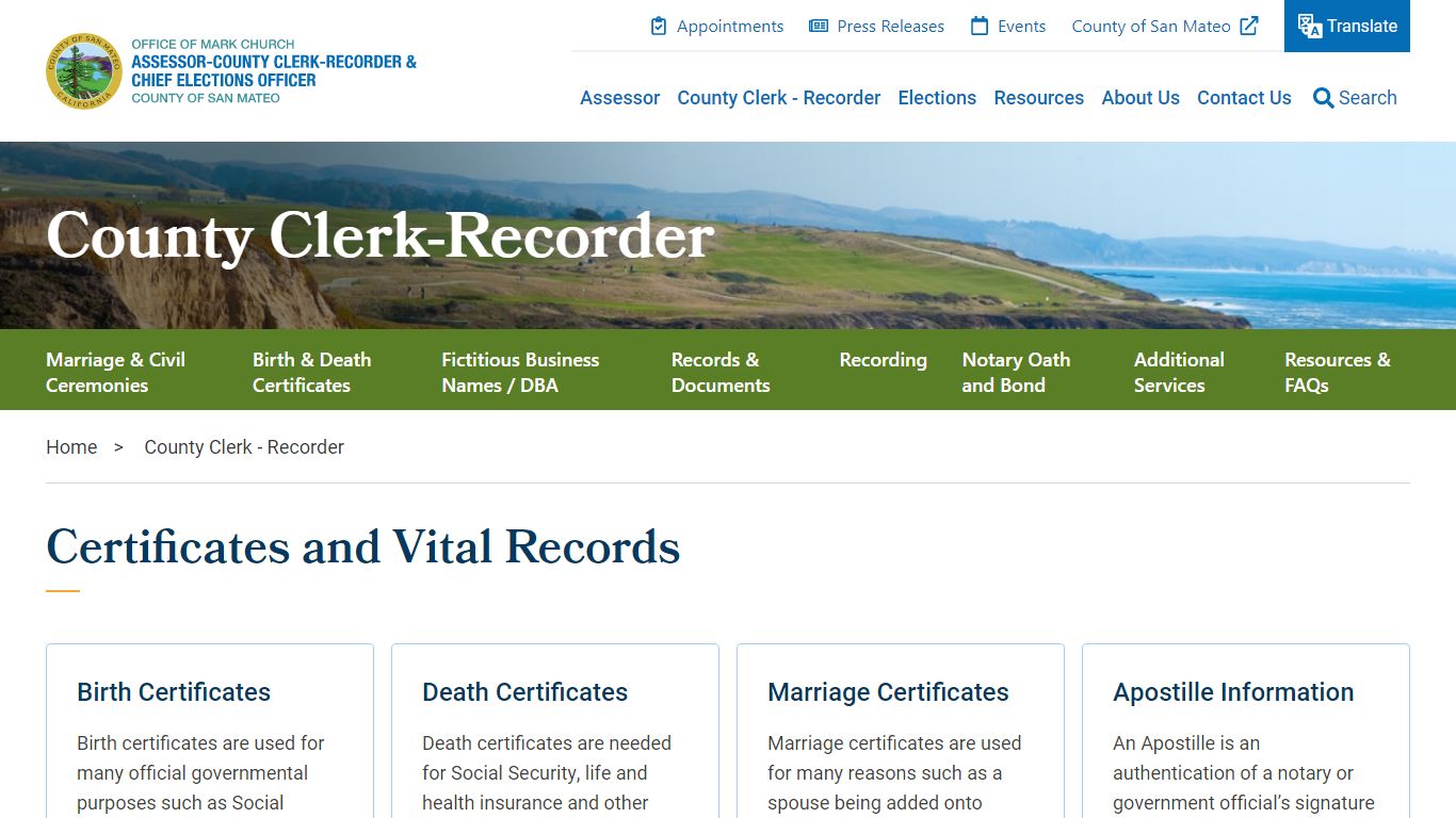 Certificates & Vital Records - San Mateo County Assessor ...