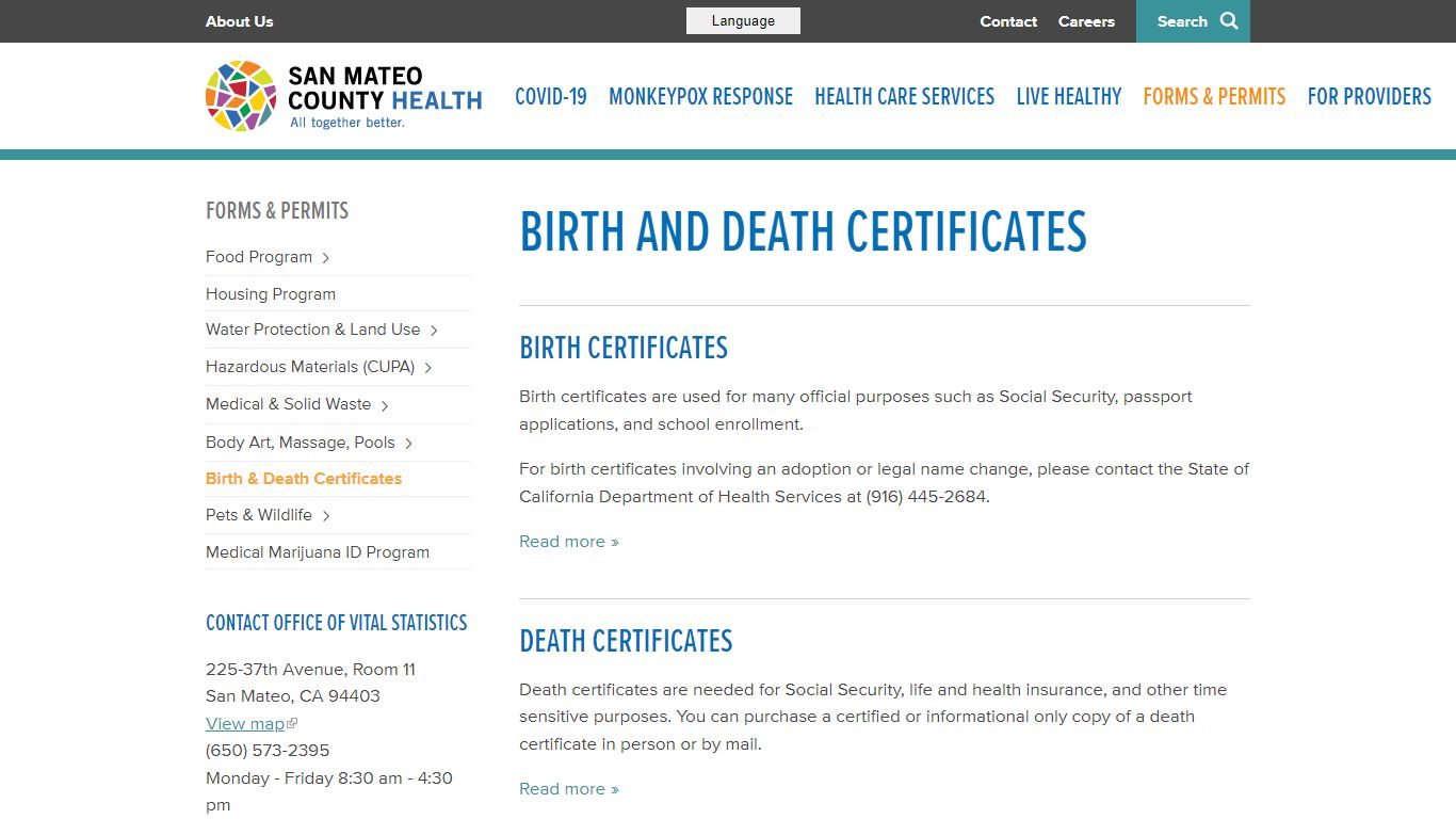 Birth & Death Certificates - San Mateo County Health